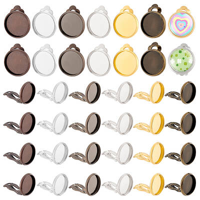 1 Set Brass Clip-on Earring Settings Flat Round Jewelry Findings Mixed Color Earring Components for Jewelry Making 16x14mm