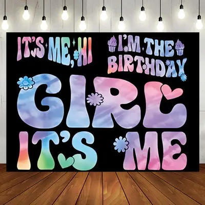 Its Me Girl Floral Gradient Black Birthday Backdrop