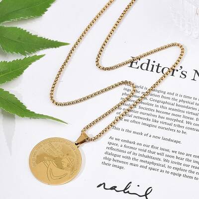 304 Stainless Steel Flat Round with Boy Pendant Box Chain Necklaces for Women Men