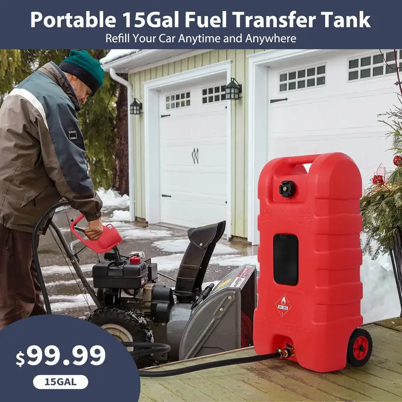 【GARVEE】15 Gallon Portable Fuel Caddy with Siphon Pump and 10ft Hose - Ideal for Gasoline and Diesel Storage on Wheels fo...
