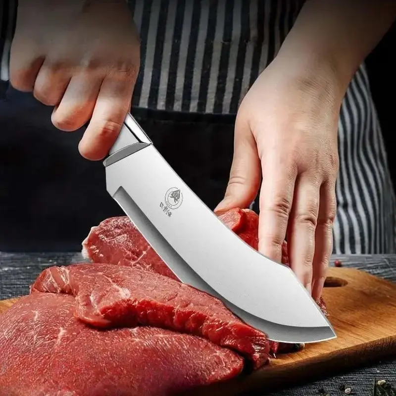 Stainless Steel Boning Knife, 1 Count Curved Edge Knife with Cover, Sharp Cutting Knife for Kitchen Butcher