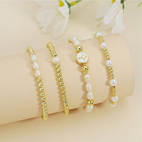 Natural Pearl Beaded Stretch Bracelets for Women