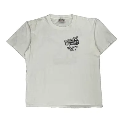Single Stitch Corning East Lacrosse Lax World Graphic T-Shirt - XL White Cotton