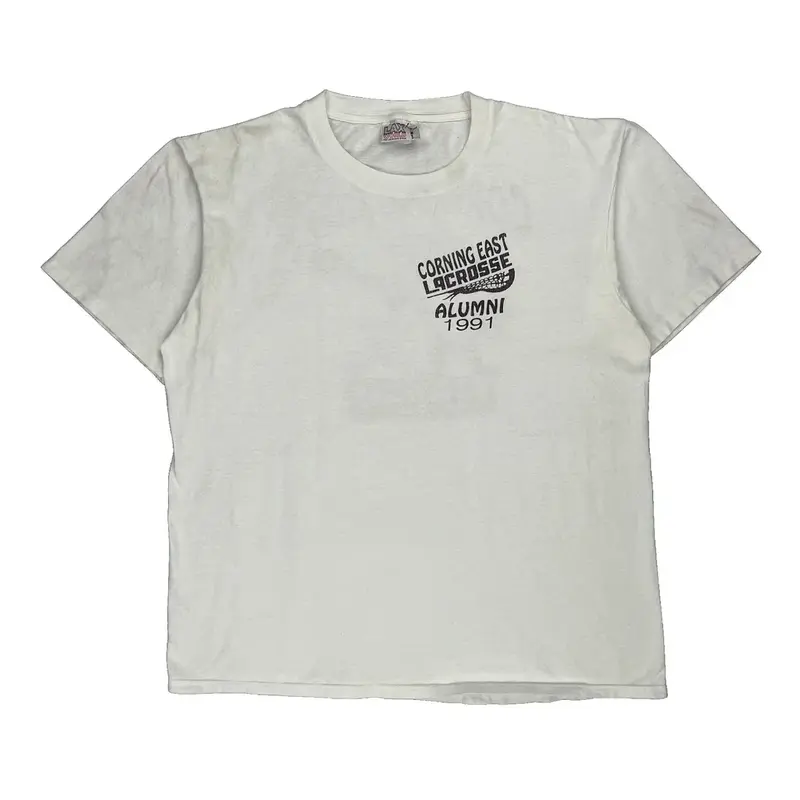 Single Stitch Corning East Lacrosse Lax World Graphic T-Shirt - XL White Cotton
