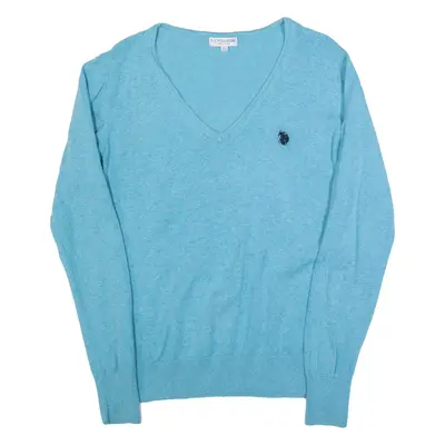 U.S. POLO ASSN Girls Jumper Blue V-Neck Tight Knit L