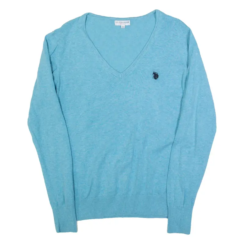 U.S. POLO ASSN Girls Jumper Blue V-Neck Tight Knit L