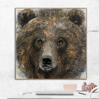 Original Bear Painting Abstract Bear Wall Art Realistic Animal Portrait Monochrome Artwork Wild Animal Painting Contemporary ...