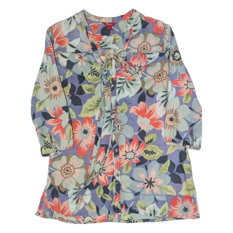 MONSOON Womens Printed Shirt Blue V-Neck 3/4 Sleeve Floral UK 14