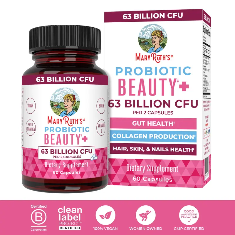 MaryRuth's Probiotic Beauty+ Capsules - Vegan Collagen Support - 1 Month Supply - Probiotic Capsules for Hair, Skin, and Nail...