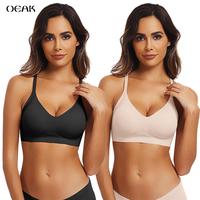 OEAK 2PCS Women Breathable Adjustable Wireless Full Coverage Sport Everyday Seamless Bra No Underwire Comfort Push Up Bras Se...