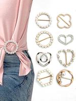 Faux Pearl & Rhinestone & Daisy Decorated Brooches, Elegant Hollow Out Heart & Geometric Design Brooch for Women, Fashion Bro...