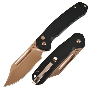 CJRB Bowie Pyrite Pocket Tool Knife, EDC Knife with 3.15'' AR-RPM9 Steel, Hunting Knife with Steel Handle for Camping and Eme...