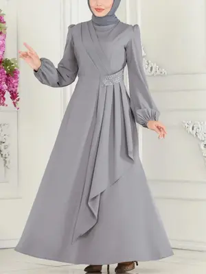 Women's Plain Round Neck Long Sleeve Arabian Dress, Casual Crew Neck Long Dress for Daily Wear, Ladies Clothes for All Season...