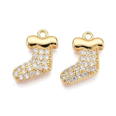 Christmas Theme Brass Micro Pave Clear Cubic Zirconia Charms