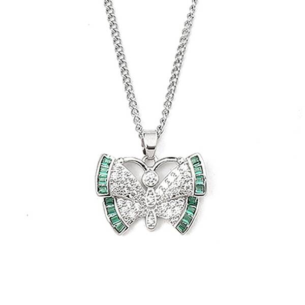 Brass Micro Pave Clear Cubic Zirconia Pendant Necklaces