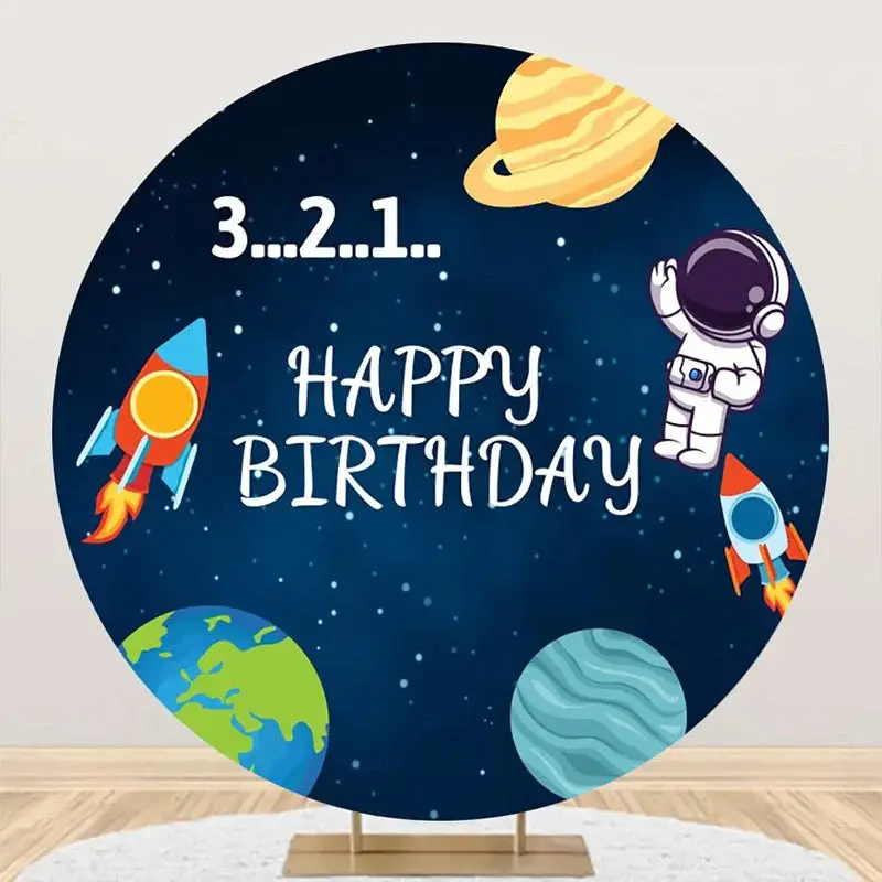 Space Rocket Saturn Earth Circle Birthday Backdrop - Aperturee