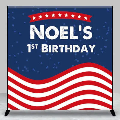 Blue Red Custom 1st Birthday Independence Day Backdrop