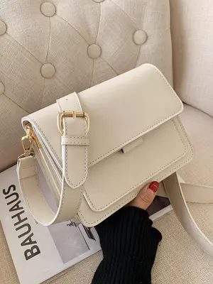 Women's Fashion Plain PU Leather Shoulder Bag, Casual Versatile Solid Color Crossbody Bag, Trendy All-match Adjustable Strap ...