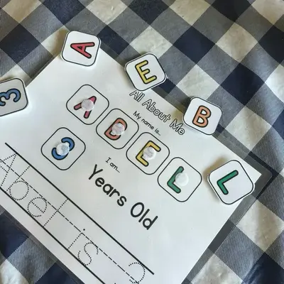 PERSONALIZED Name & Age “All About Me”- Laminated with Velcro Dots (INCLUDE INFO OR IT WILL BE CANCELLED)