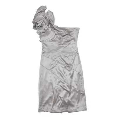 KAREN MILLEN One Shoulder Flower Cocktail Sheath Dress Silver Sleeveless Knee Length Womens UK 10