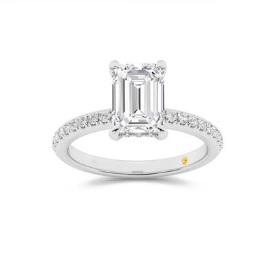 Aurelia Half Coverage Hidden Halo Emerald Cut Lab Grown Diamond Engagement Ring | 18K White Gold 1 1/3 CT. TW.