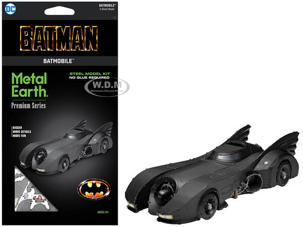 Model Kit 1989 Batmobile Black Batman (1989) Movie (Challenging Difficulty) Steel Model by Metal Earth