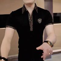 2025 Summer New Fashion Men's Short Sleeve T-Shirt Light Luxury Rhinestone Stylish Middle-aged Men's Polo Shirt Trend Top Fat...