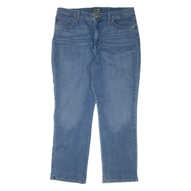 LEE High Waist Womens Jeans Blue Relaxed Straight Denim Stone Wash W34 L28