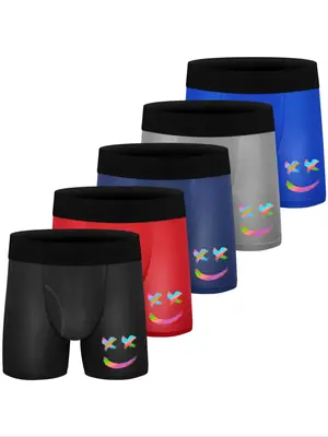 Boys' Solid Color/Smile Face Print Boxer Brief, Breathable Comfortable Quick Drying Underwear for Daily Wear, Boys Underwear ...