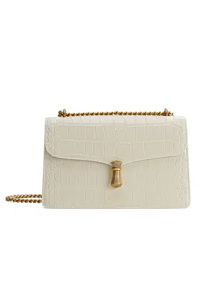 Smting Crocodile Chain Flap Bag with Hanging Flower Lock