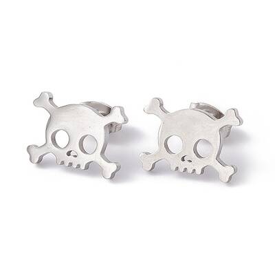 Non-Tarnish 304 Stainless Steel Tiny Hollow Out Skull Stud Earrings for Women