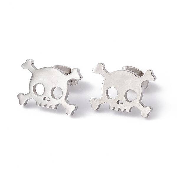 Non-Tarnish 304 Stainless Steel Tiny Hollow Out Skull Stud Earrings for Women