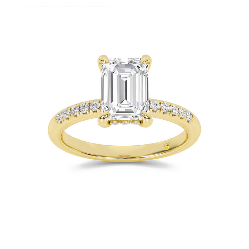 Aurelia Quarter Coverage Hidden Halo Emerald Cut Lab Grown Diamond Engagement Ring | 18K Yellow Gold 2 1/3 CT. TW.