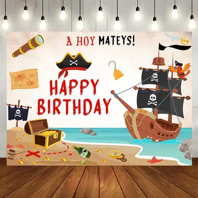 Aperturee Hoy Mateys Pirate Parrot Treasure Birthday Backdrop