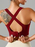 Women's Solid Criss Cross Sports Bra, Athletic Fitted Breathable Comfortable High Stretch Sports Bra, Cute Gym Clothes, Ladie...