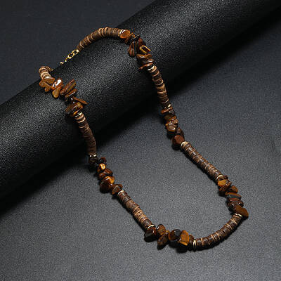Bohemian Natural Tiger Eye & Coconut & Shell Surf Punk Beaded Necklaces for Men