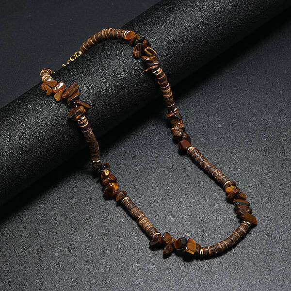 Bohemian Natural Tiger Eye & Coconut & Shell Surf Punk Beaded Necklaces for Men