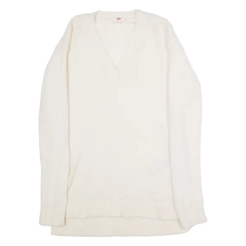 LEVI'S Womens Jumper Cream V-Neck Tight Knit Wool S