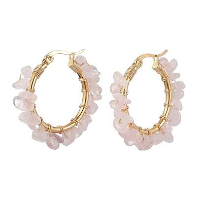 Natural Rose Quartz Hoop Earring