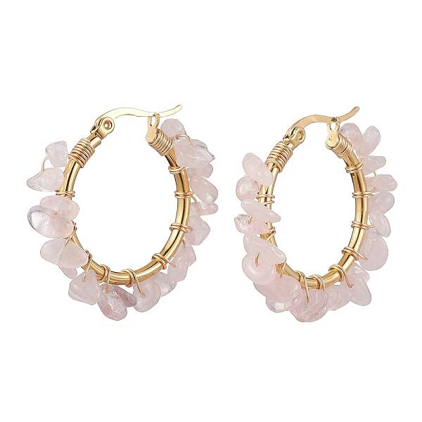 Natural Rose Quartz Hoop Earring