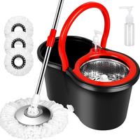 Colorful 360° Spin Mop and Bucket Set with 3 Microfiber Refills 61in Stainless Steel Adjustable Extendable Pole Plastic Buck...
