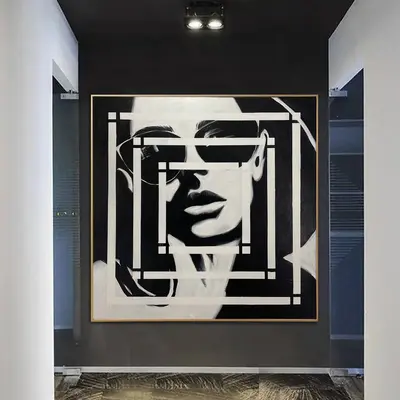 Abstract Female Face Paintings On Canvas Original Woman Face Black And White Artwork Textured Loft Style Painting | VERONICA