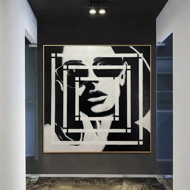 Abstract Female Face Paintings On Canvas Original Woman Face Black And White Artwork Textured Loft Style Painting | VERONICA
