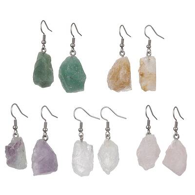 Mixed Raw Natural Gemstone Nugget Dangle Earrings