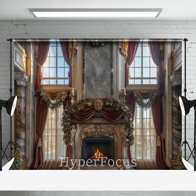 Christmas Vibe Fireplace Window Scenery Backdrop - Aperturee