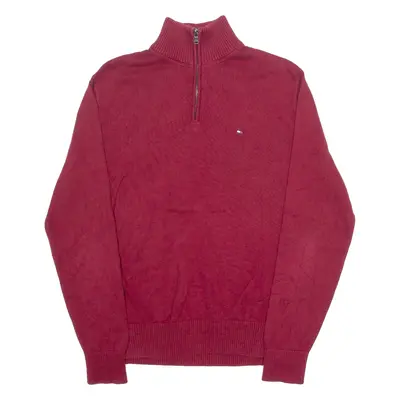 TOMMY HILFIGER Mens Jumper Maroon 1/4 Zip Tight Knit L