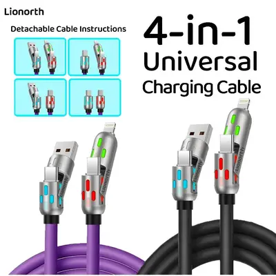 4-in-1 USB Charging Cable – Compatible with iPhone 15/16, iPad Pro, Samsung, and Other Devices, Suitable for Home, Office, ...