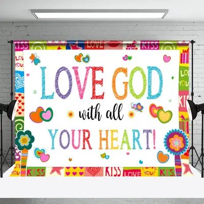 Colorful Love Kiss Heart Valentines Day Backdrop - Aperturee