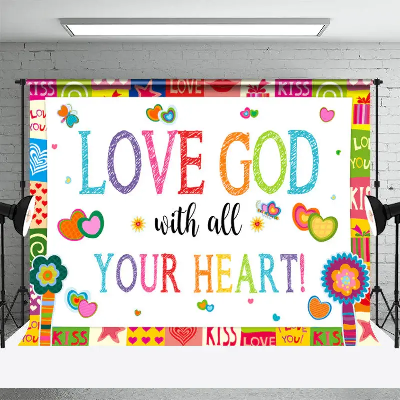 Colorful Love Kiss Heart Valentines Day Backdrop - Aperturee