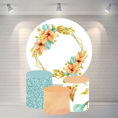 Aperturee Orange Flower Round Happy Birthday Backdrop For Party | Birthday Backdrop Ideas | Round Backdrop Cover Diy | Round ...